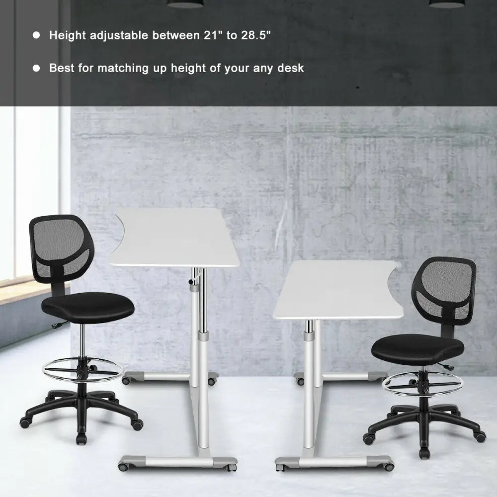 Adjustable Height Mid Back Mesh Drafting Office Chair - Black - Mesh Chairs
