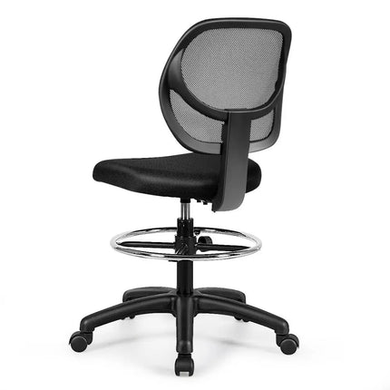 Adjustable Height Mid Back Mesh Drafting Office Chair - Black - Mesh Chairs