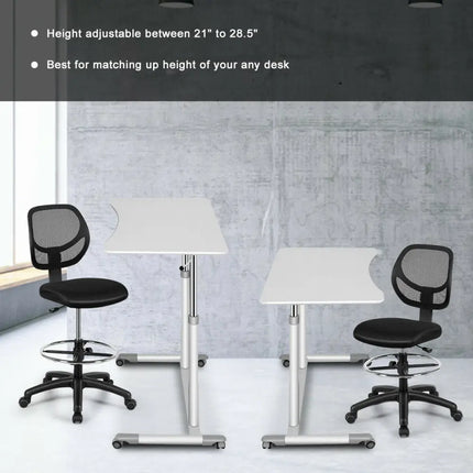 Adjustable Height Mid Back Mesh Drafting Office Chair - Black - Mesh Chairs