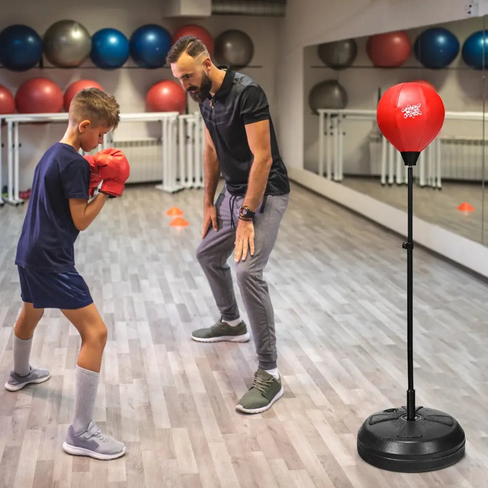 Adjustable Height Punching Bag with Stand Plus Boxing Gloves for Both Adults and Kids - Black & Red - Boxing & Martial