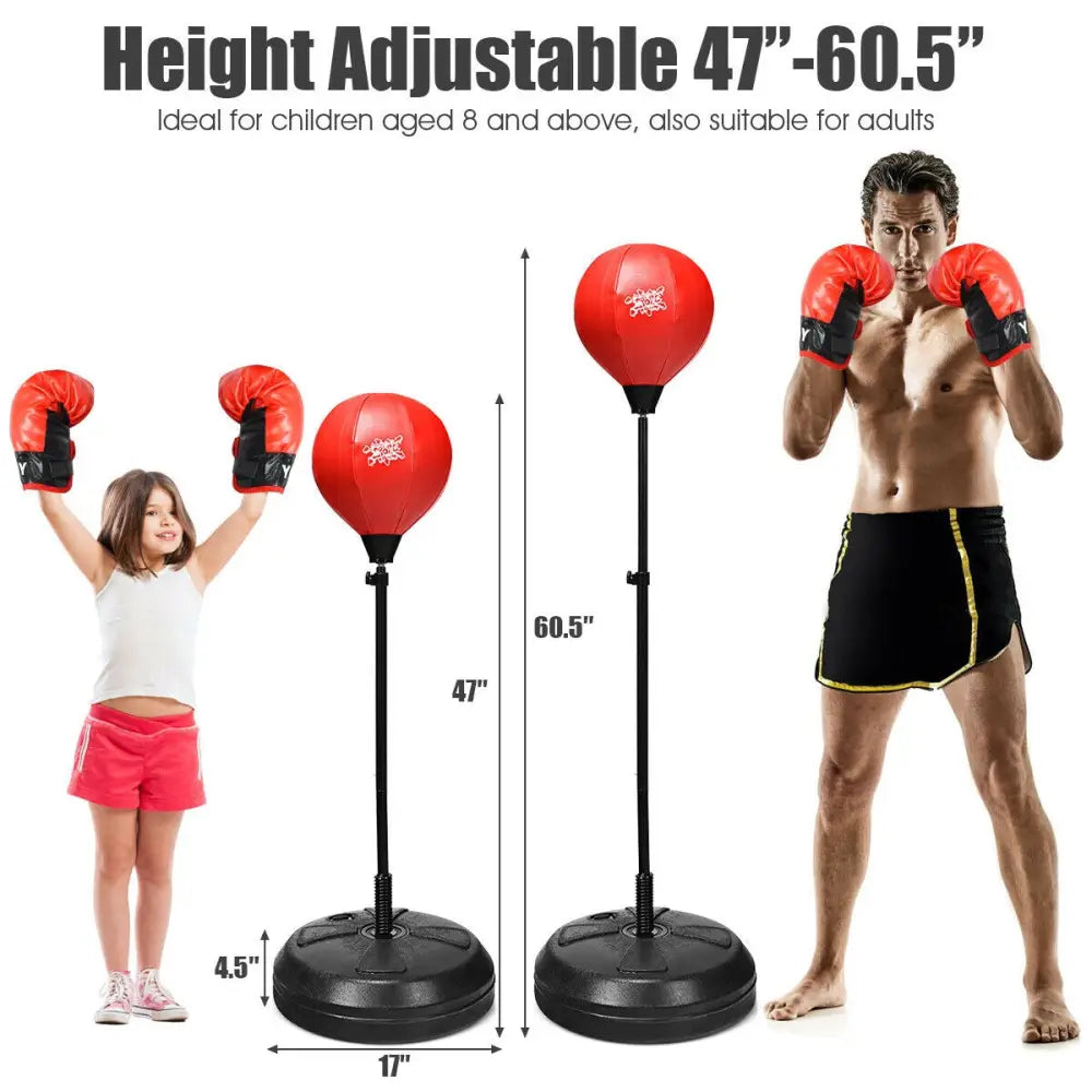 Adjustable Height Punching Bag with Stand Plus Boxing Gloves for Both Adults and Kids - Black & Red - Boxing & Martial
