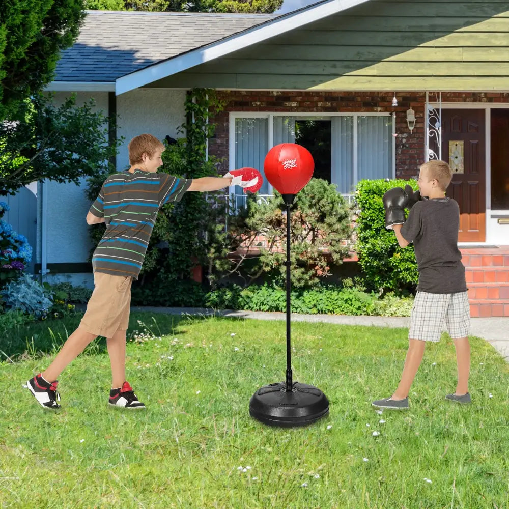 Adjustable Height Punching Bag with Stand Plus Boxing Gloves for Both Adults and Kids - Black & Red - Boxing & Martial