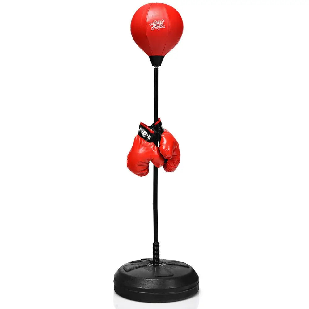 Adjustable Height Punching Bag with Stand Plus Boxing Gloves for Both Adults and Kids - Black & Red - Boxing & Martial