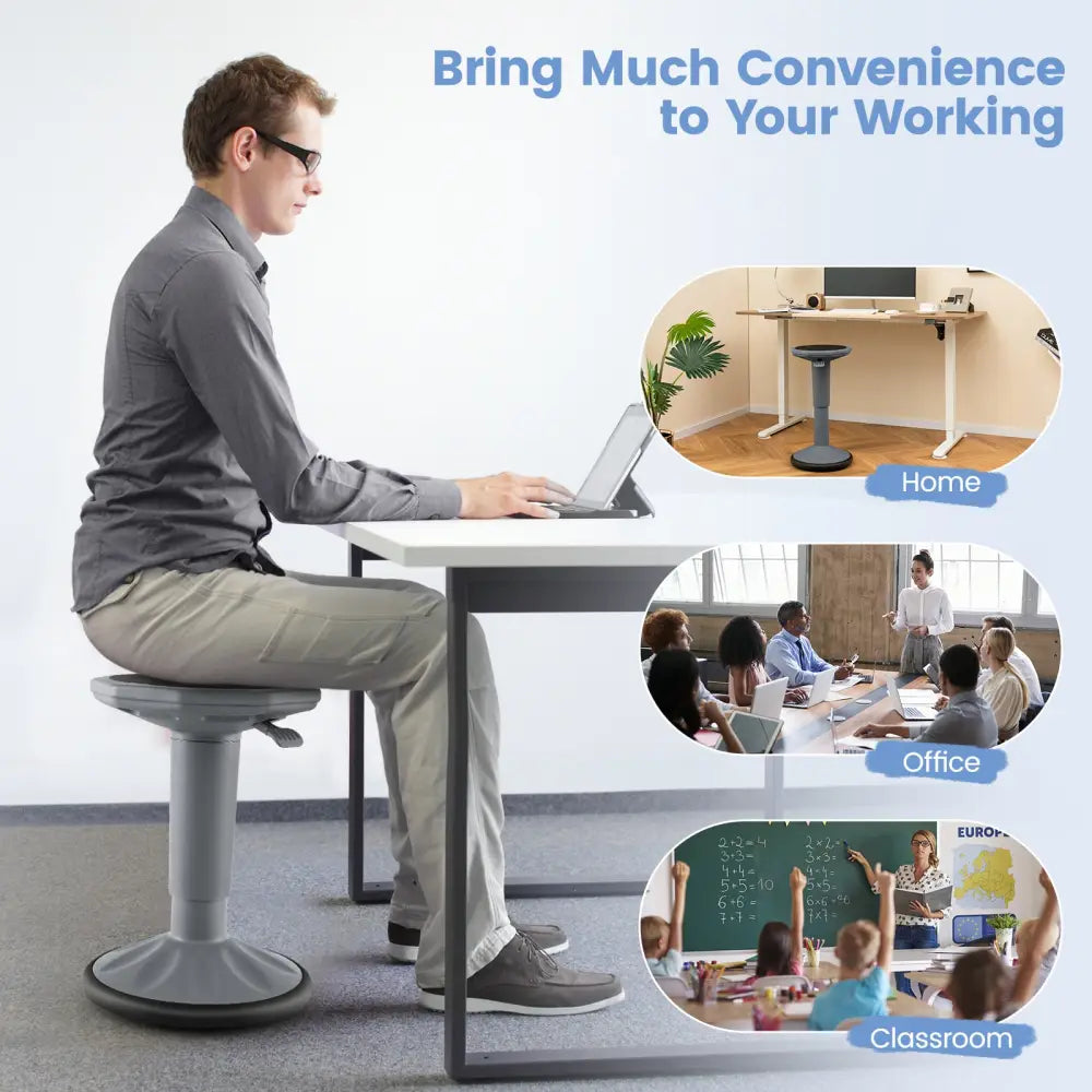 Adjustable-Height Wobble Chair Active Learning Stool for Office Stand Up Desk-Gray - Gray - Kneeling Chairs