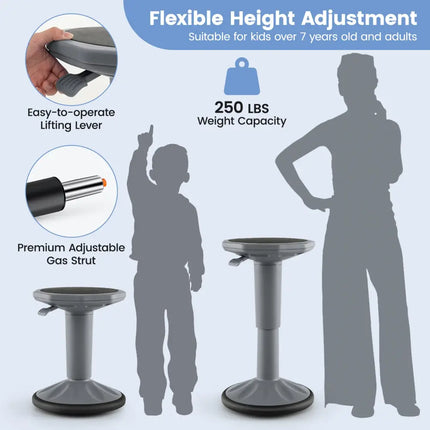 Adjustable-Height Wobble Chair Active Learning Stool for Office Stand Up Desk-Gray - Gray - Kneeling Chairs