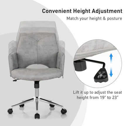 Adjustable Hollow Mid Back Leisure Office Chair with Armrest-Gray - Gray - Leisure Chairs