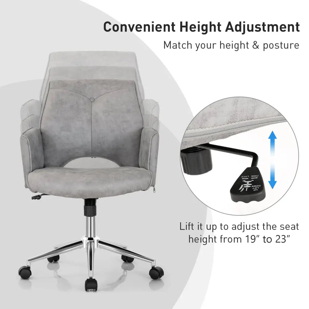 Adjustable Hollow Mid Back Leisure Office Chair with Armrest-Gray - Gray - Leisure Chairs