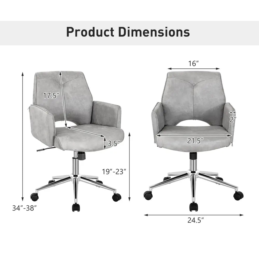 Adjustable Hollow Mid Back Leisure Office Chair with Armrest-Gray - Gray - Leisure Chairs
