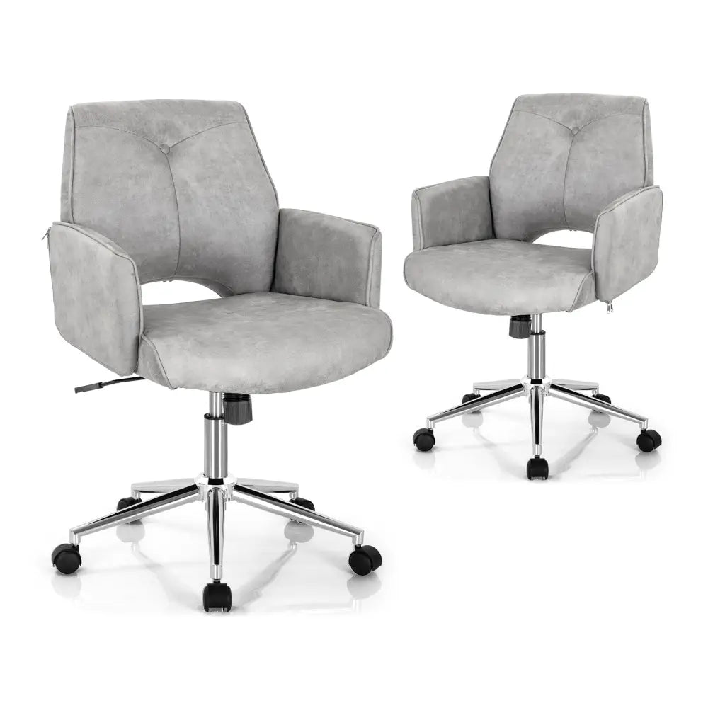 Adjustable Hollow Mid Back Leisure Office Chair with Armrest-Gray - Gray - Leisure Chairs