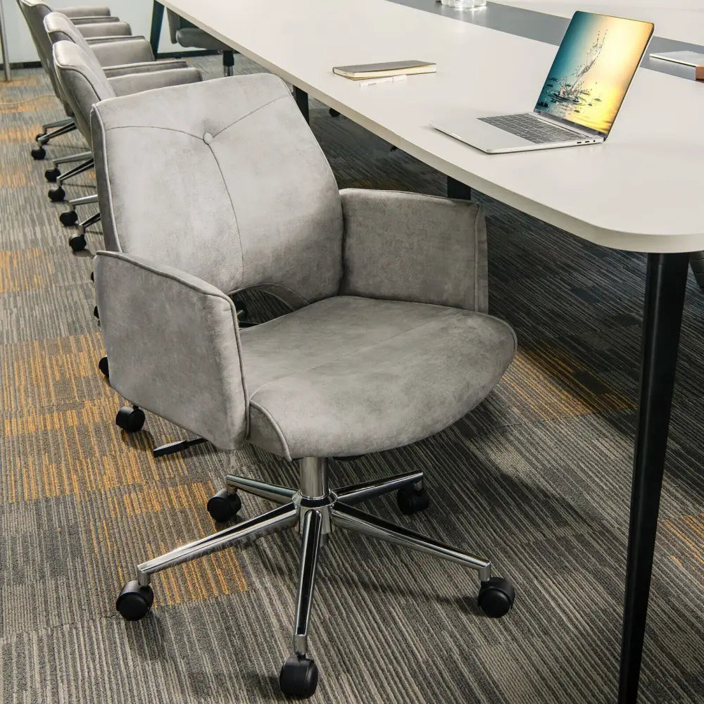 Adjustable Hollow Mid Back Leisure Office Chair with Armrest-Gray - Gray - Leisure Chairs