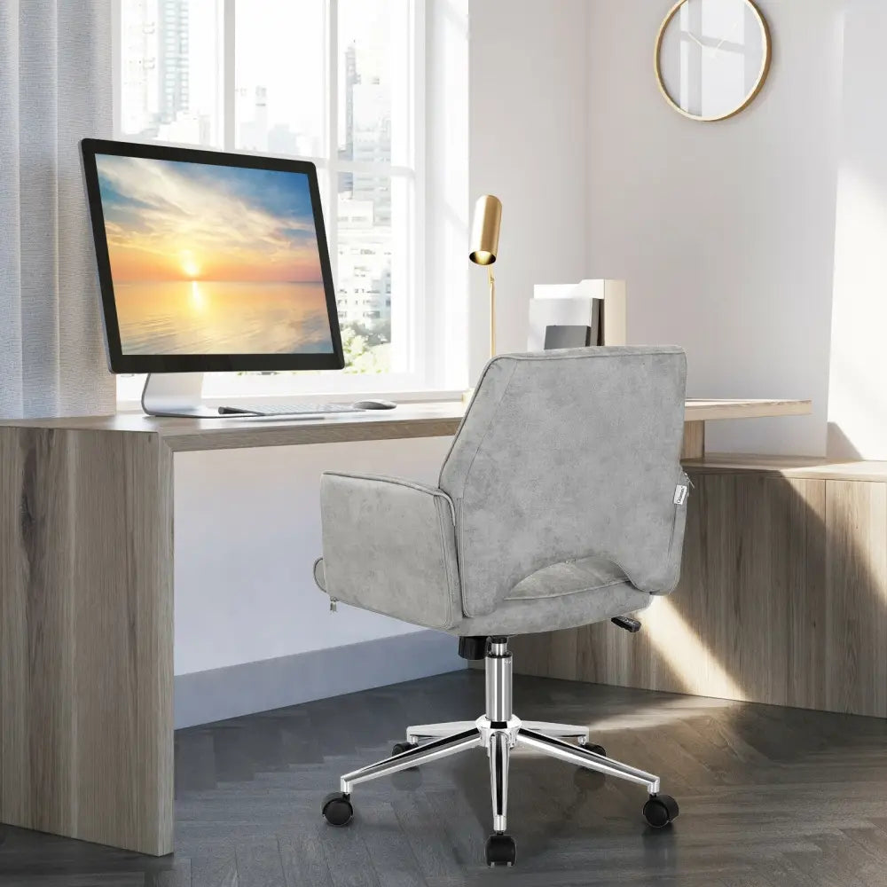 Adjustable Hollow Mid Back Leisure Office Chair with Armrest-Gray - Gray - Leisure Chairs