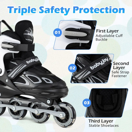 Adjustable Kids’ Incline Skates 4 Sizes Adjustable Blade Roller-Black - Black - Toy Sports
