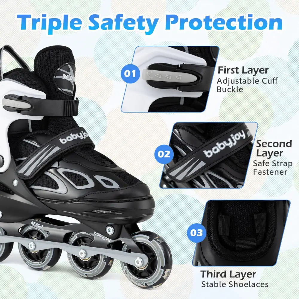 Adjustable Kids’ Incline Skates 4 Sizes Adjustable Blade Roller-Black - Black - Toy Sports
