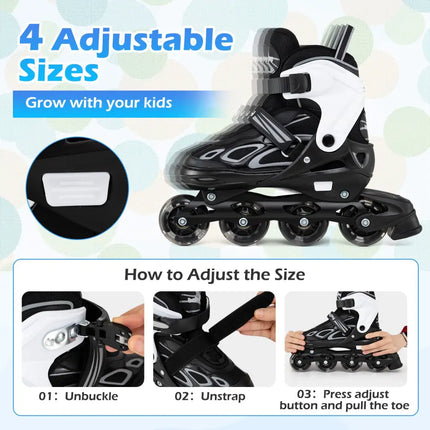 Adjustable Kids’ Incline Skates 4 Sizes Adjustable Blade Roller-Black - Black - Toy Sports