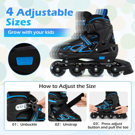 Adjustable Kids’ Incline Skates 4 Sizes Adjustable Blade Roller-Blue - Blue - Toy Sports