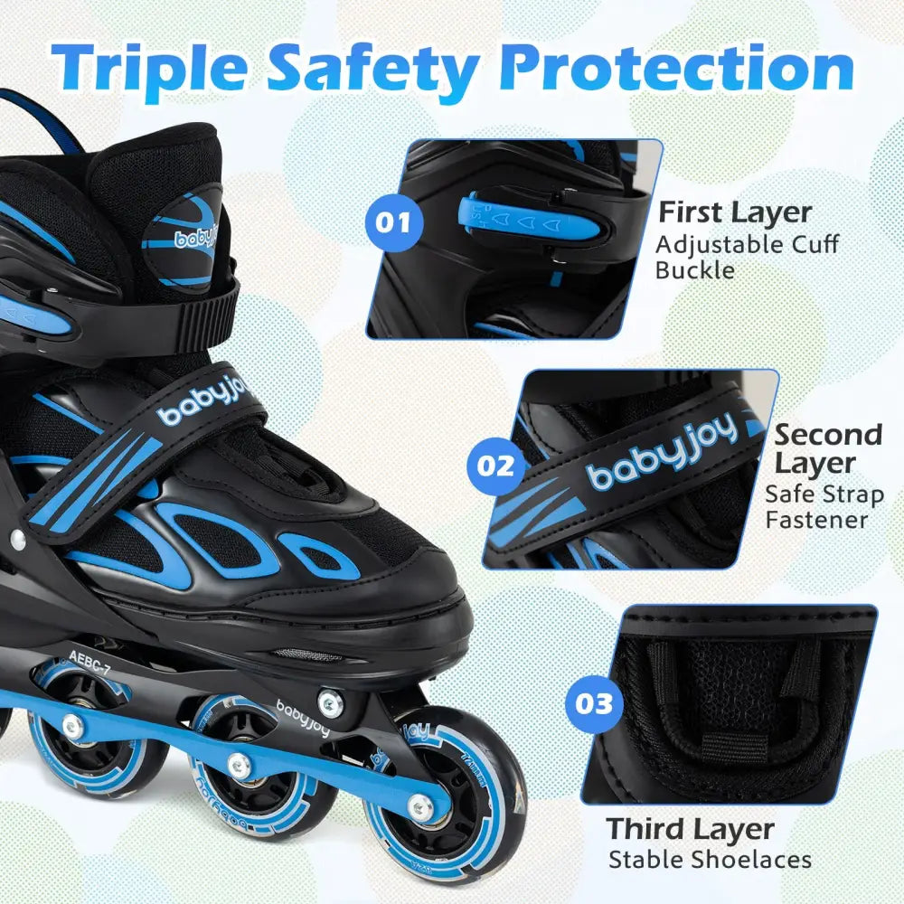 Adjustable Kids’ Incline Skates 4 Sizes Adjustable Blade Roller-Blue - Blue - Toy Sports