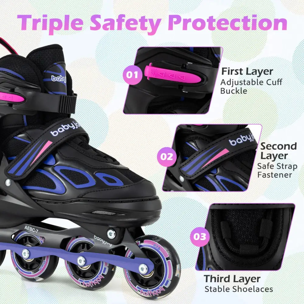 Adjustable Kids’ Incline Skates 4 Sizes Adjustable Blade Roller-Purple - Purple - Toy Sports