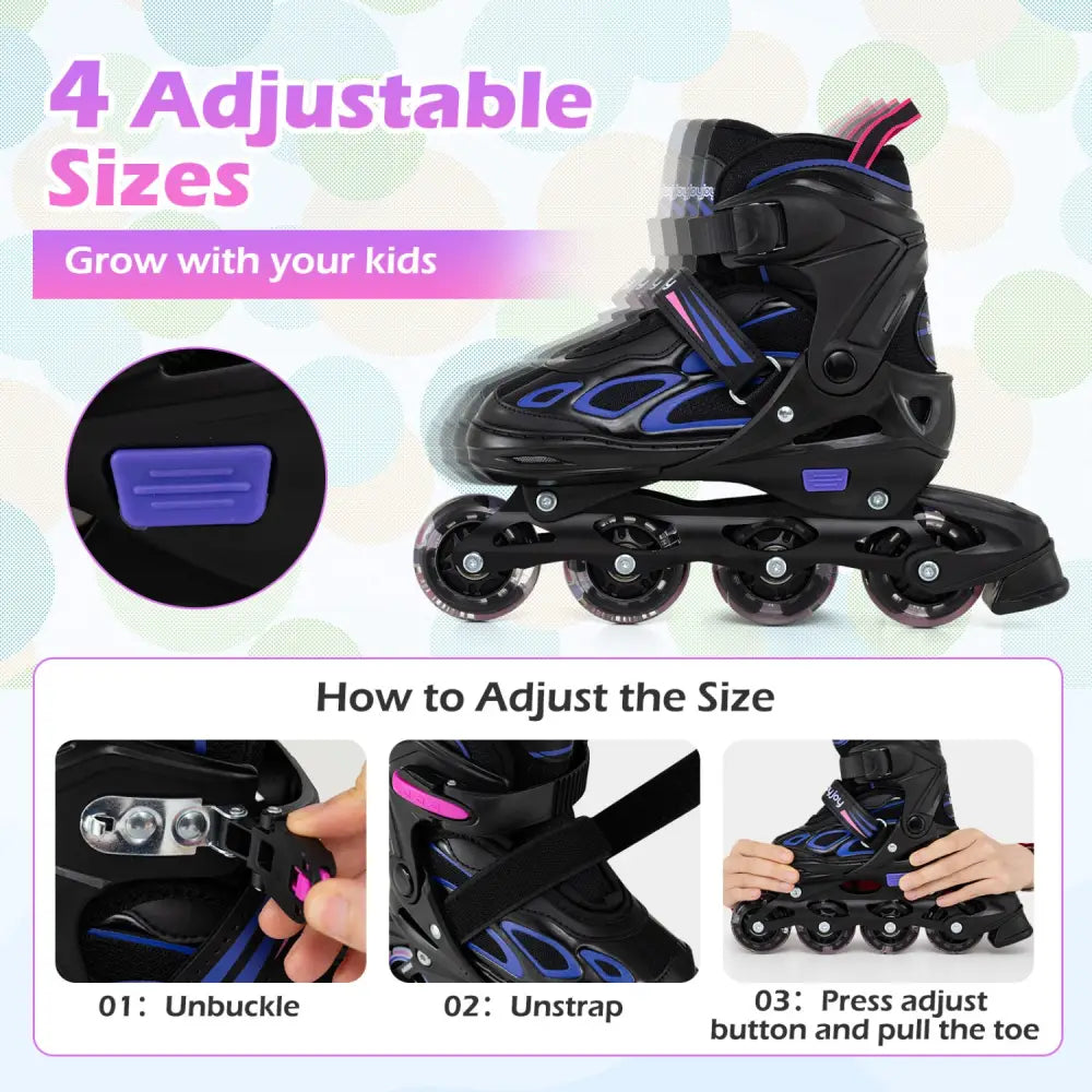 Adjustable Kids’ Incline Skates 4 Sizes Adjustable Blade Roller-Purple - Purple - Toy Sports