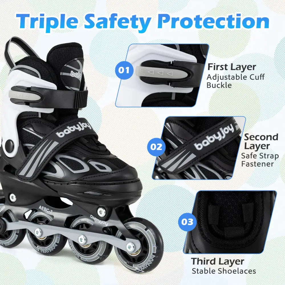Adjustable Kids’ Incline Skates for Boys Girls Ages 5-14-Black - Black - Toy Sports