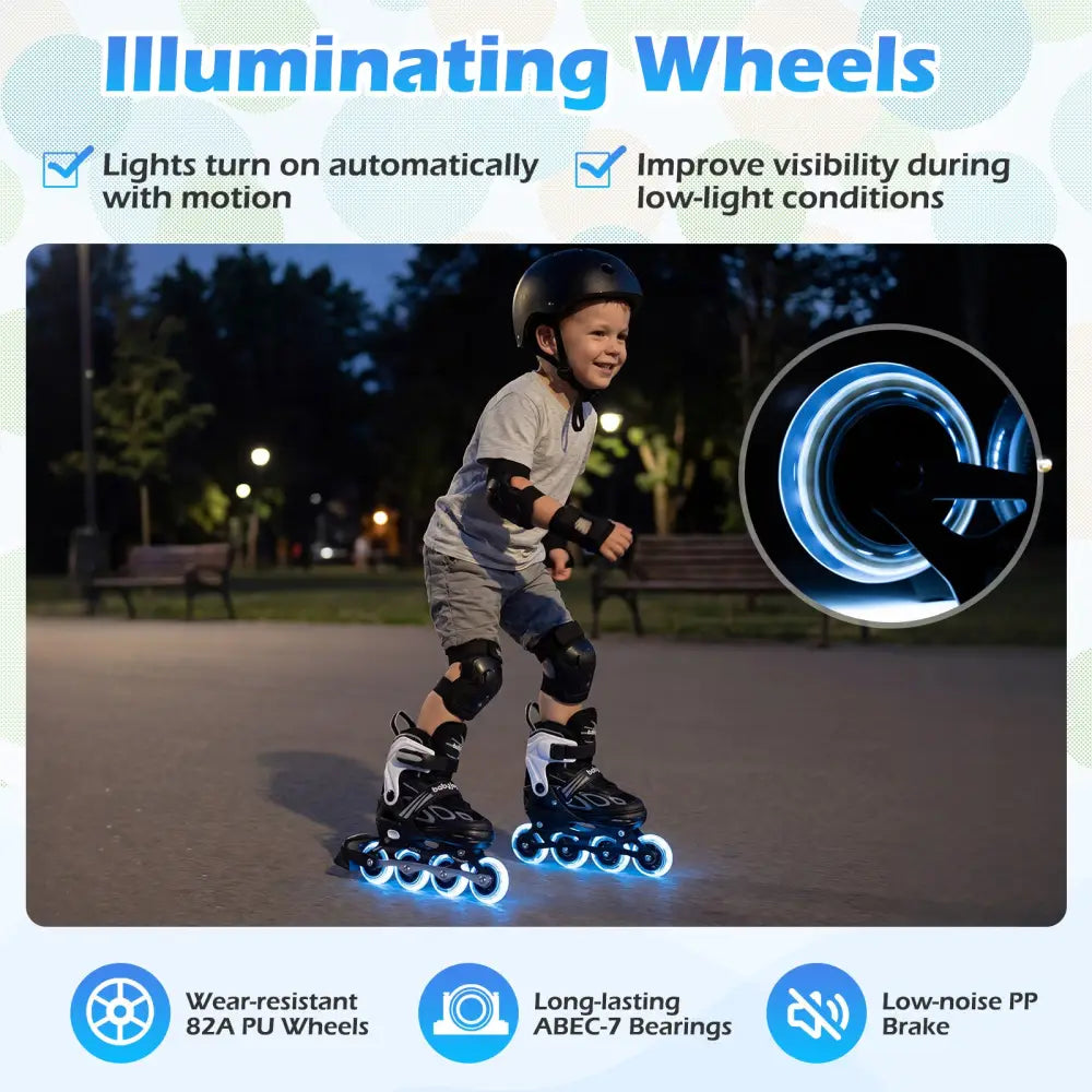 Adjustable Kids’ Incline Skates for Boys Girls Ages 5-14-Black - Black - Toy Sports