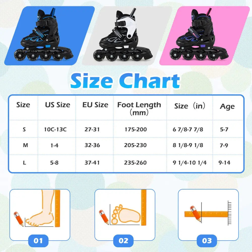 Adjustable Kids’ Incline Skates for Boys Girls Ages 5-14-Black - Black - Toy Sports