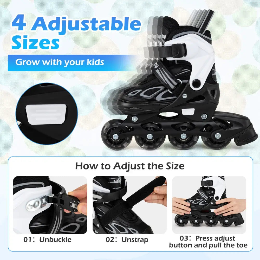 Adjustable Kids’ Incline Skates for Boys Girls Ages 5-14-Black - Black - Toy Sports