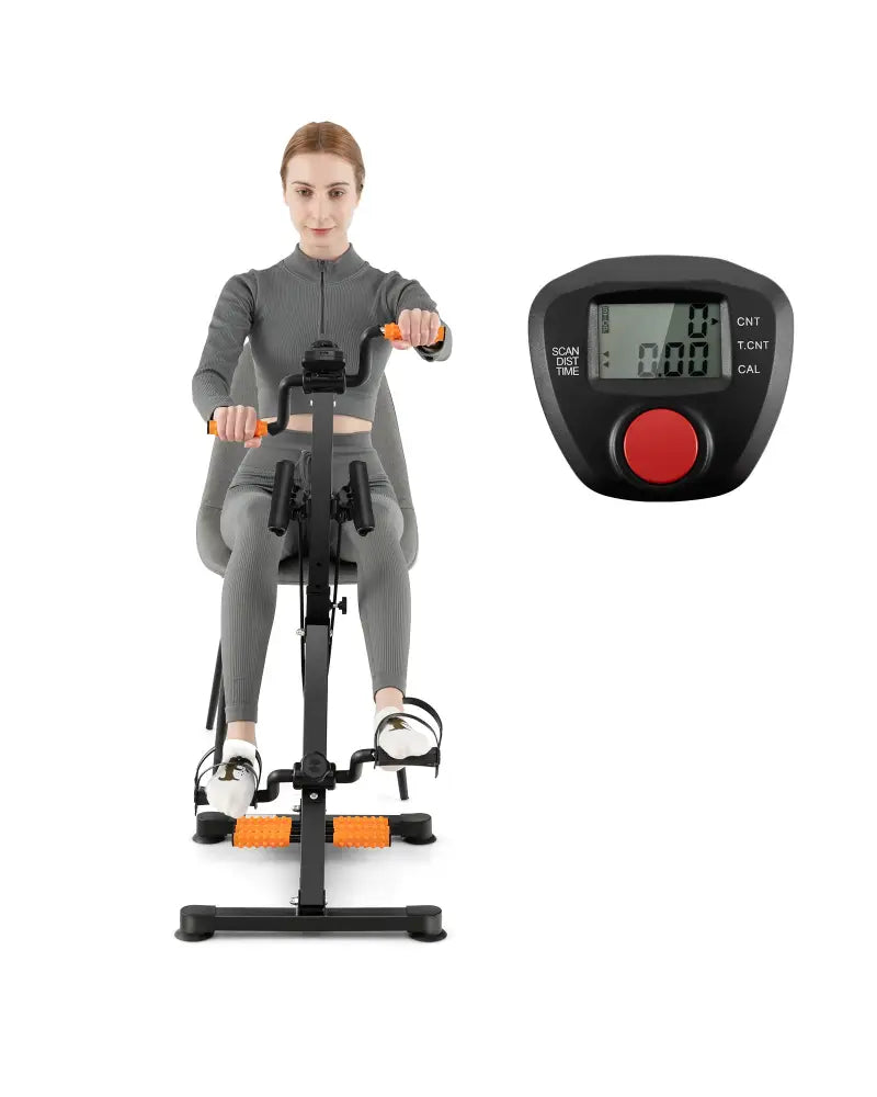 Adjustable LCD Pedal Exercise Bike with Massage-Yellow - Yellow - Exercise Bikes