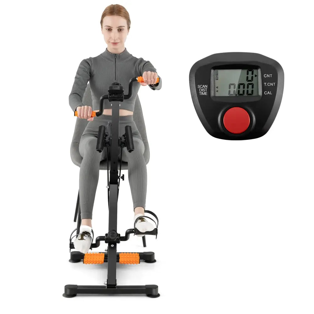 Adjustable LCD Pedal Exercise Bike with Massage-Yellow - Yellow - Exercise Bikes