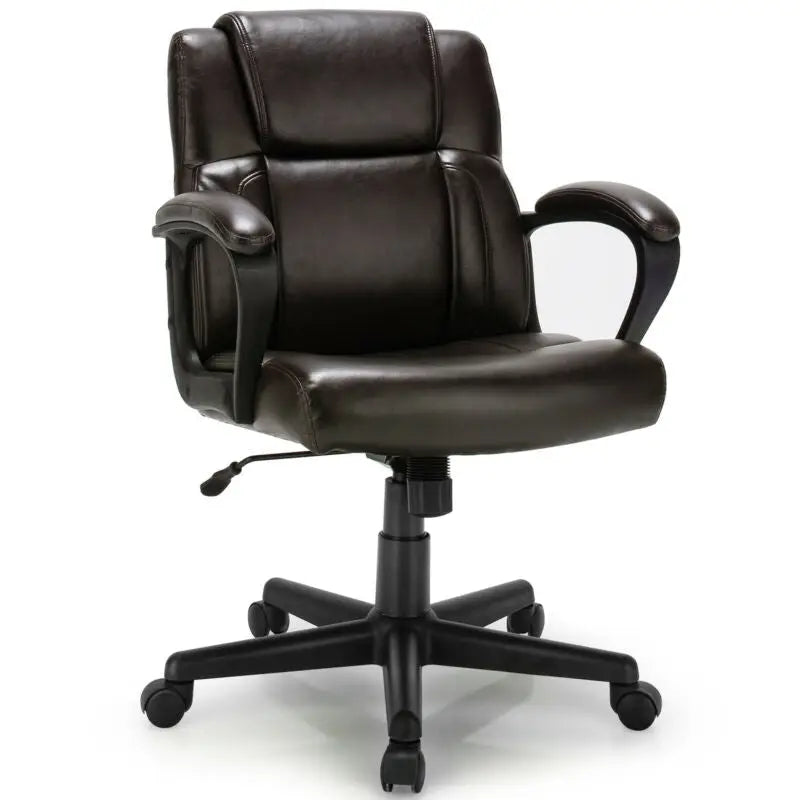 Adjustable Leather Executive Office Chair Computer Desk Chair with Armrest - Brown - Executive Chairs