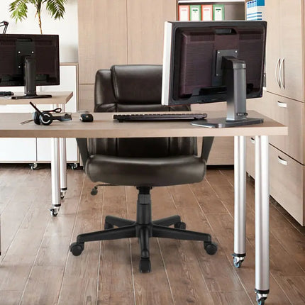 Adjustable Leather Executive Office Chair Computer Desk Chair with Armrest - Brown - Executive Chairs