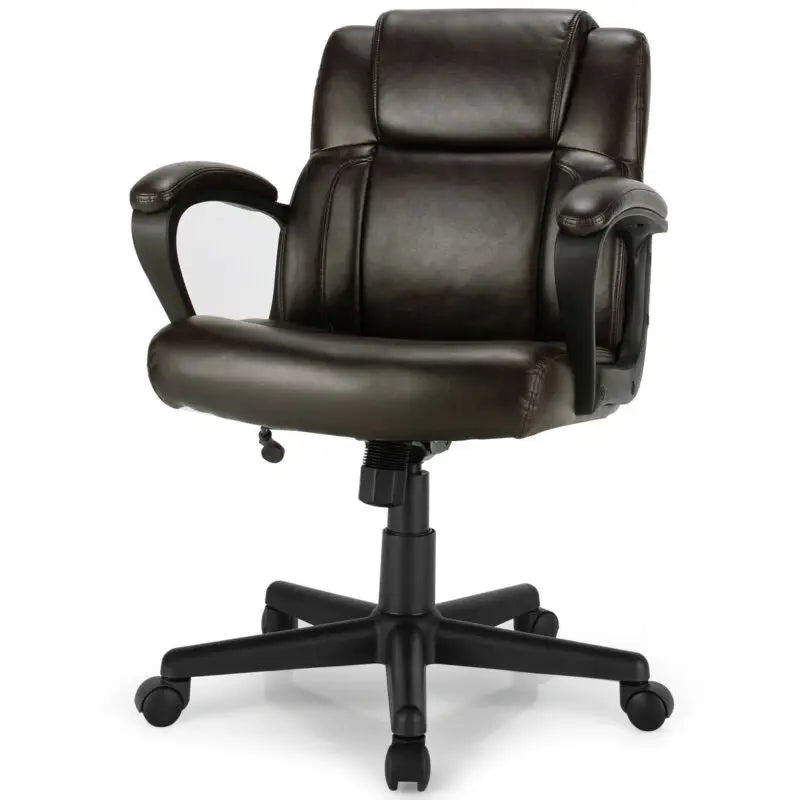 Adjustable Leather Executive Office Chair Computer Desk Chair with Armrest - Brown - Executive Chairs