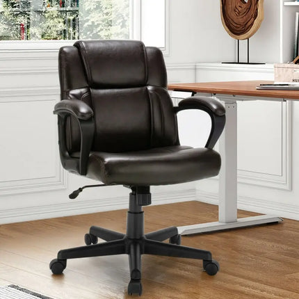 Adjustable Leather Executive Office Chair Computer Desk Chair with Armrest - Brown - Executive Chairs