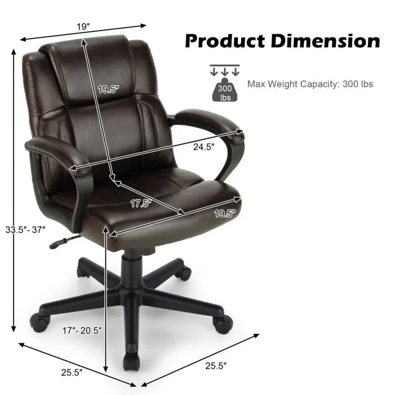 Adjustable Leather Executive Office Chair Computer Desk Chair with Armrest - Brown - Executive Chairs