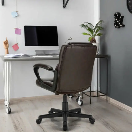 Adjustable Leather Executive Office Chair Computer Desk Chair with Armrest - Brown - Executive Chairs
