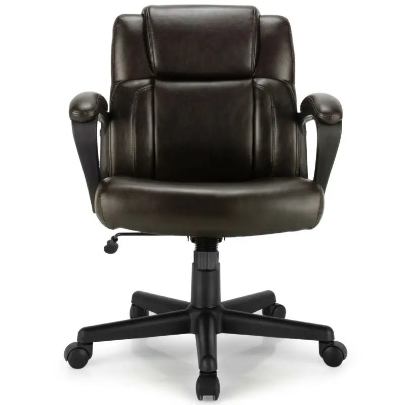 Adjustable Leather Executive Office Chair Computer Desk Chair with Armrest - Brown - Executive Chairs