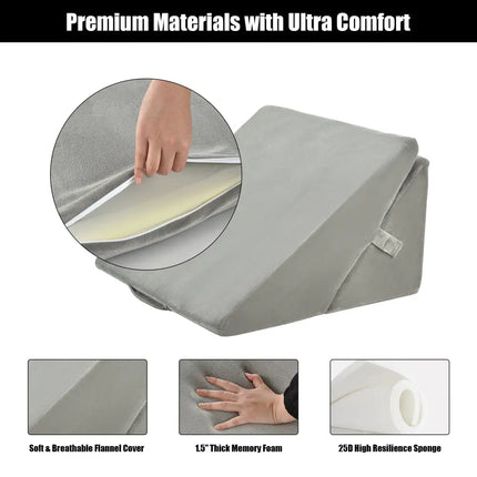 Adjustable Memory Foam Reading Sleep Back Support Pillow-Gray - Gray - Bedding