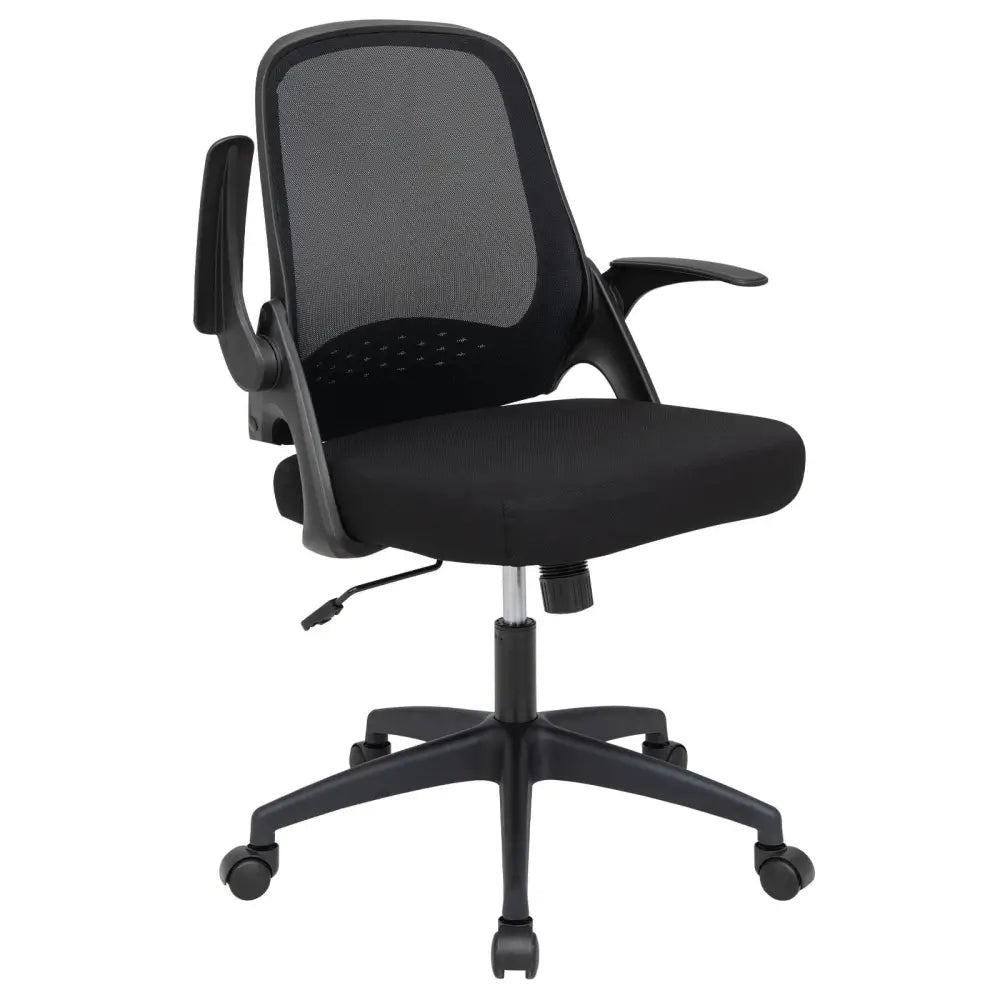 Adjustable Mesh Office Chair Rolling Computer Desk Chair with Flip-up Armrest-Black - Black - Mesh Chairs