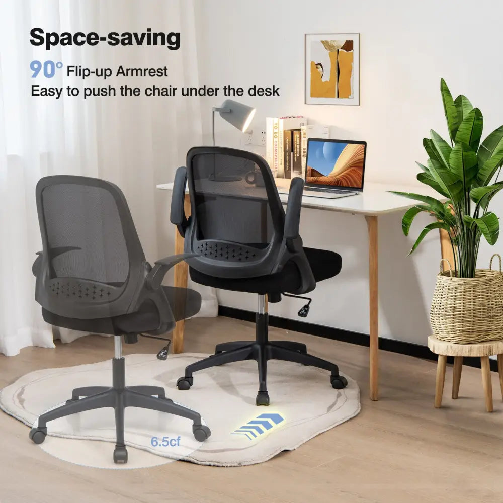 Adjustable Mesh Office Chair Rolling Computer Desk Chair with Flip-up Armrest-Black - Black - Mesh Chairs
