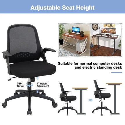 Adjustable Mesh Office Chair Rolling Computer Desk Chair with Flip-up Armrest-Black - Black - Mesh Chairs