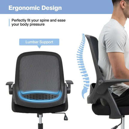 Adjustable Mesh Office Chair Rolling Computer Desk Chair with Flip-up Armrest-Black - Black - Mesh Chairs