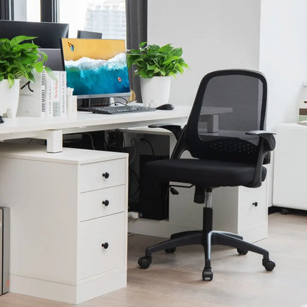 Adjustable Mesh Office Chair Rolling Computer Desk Chair with Flip-up Armrest-Black - Black - Mesh Chairs