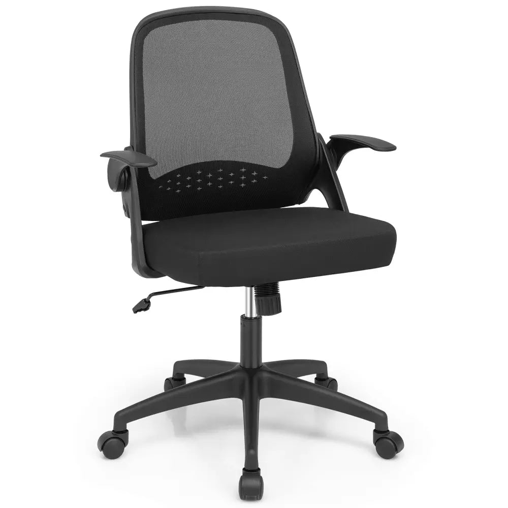 Adjustable Mesh Office Chair Rolling Computer Desk Chair with Flip-up Armrest-Black - Black - Mesh Chairs