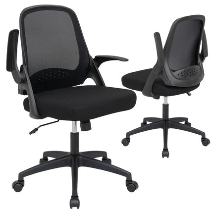 Adjustable Mesh Office Chair Rolling Computer Desk Chair with Flip-up Armrest-Black - Black - Mesh Chairs