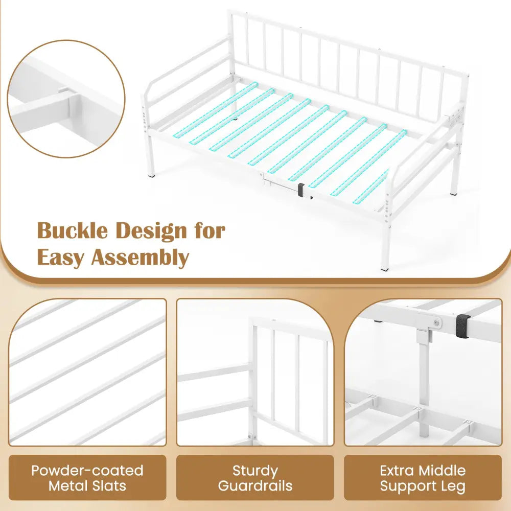 Adjustable Metal Twin Size Daybed with Charging Station and LED Light-White - White - Trundle Bed Frame