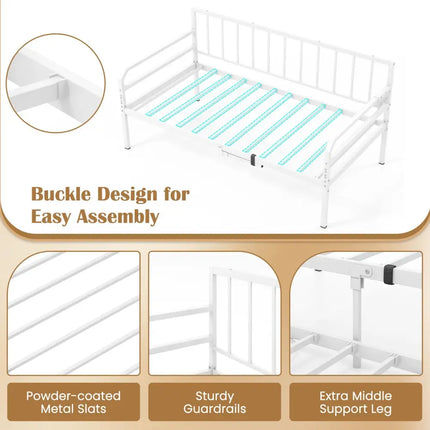 Adjustable Metal Twin Size Daybed with Charging Station and LED Light-White - White - Trundle Bed Frame
