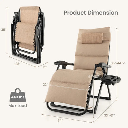Adjustable Metal Zero Gravity Lounge Chair with Removable Cushion and Cup Holder Tray-Beige - Beige - Outdoor Seating &