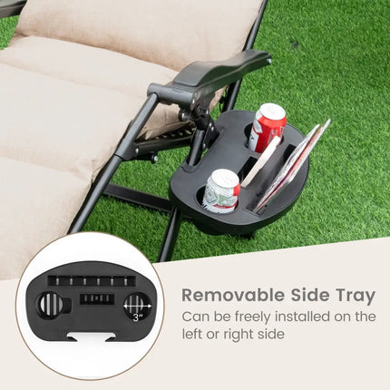 Adjustable Metal Zero Gravity Lounge Chair with Removable Cushion and Cup Holder Tray-Beige - Beige - Outdoor Seating &