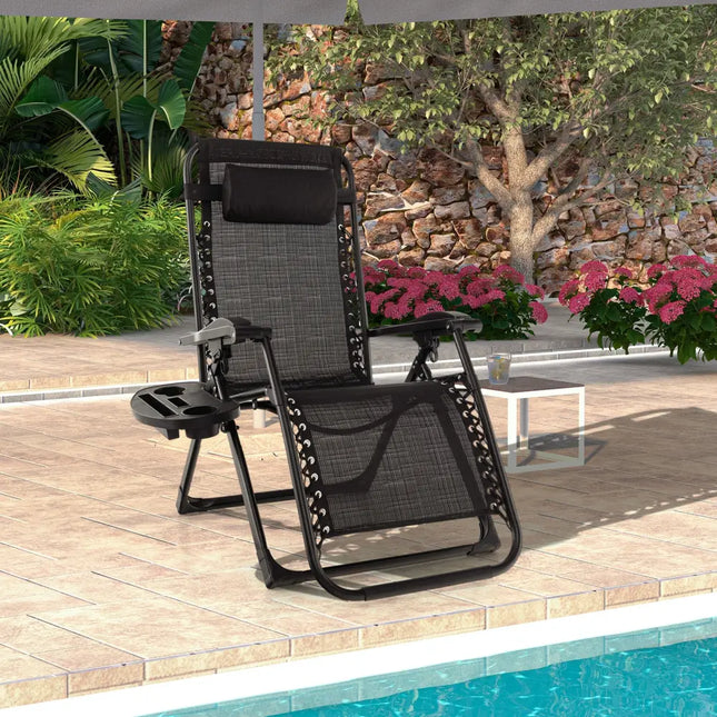 Adjustable Metal Zero Gravity Lounge Chair with Removable Cushion and Cup Holder Tray-Black - Black - Outdoor Seating &