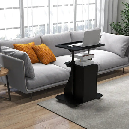 Adjustable Mobile Standing Desk Cart with Tilt Desktop and Cabinet-Black - Black - Laptop Tables & Printer Stands