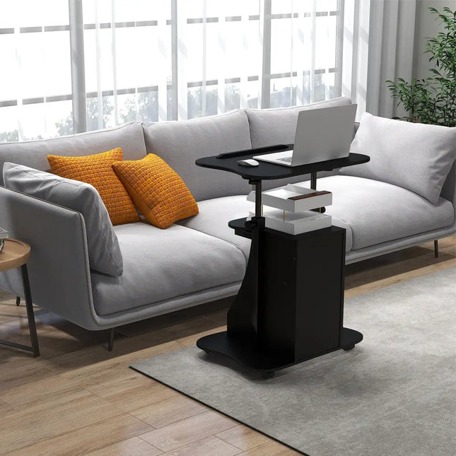 Adjustable Mobile Standing Desk Cart with Tilt Desktop and Cabinet-Black - Black - Laptop Tables & Printer Stands